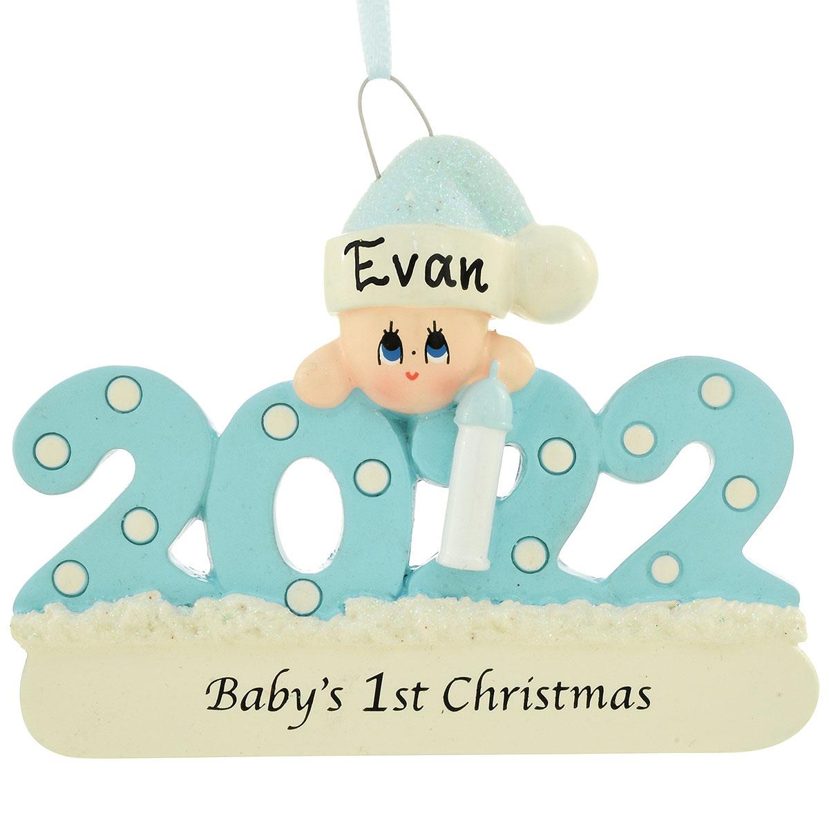 Personalized Baby S St Christmas Blue Resin Ornament