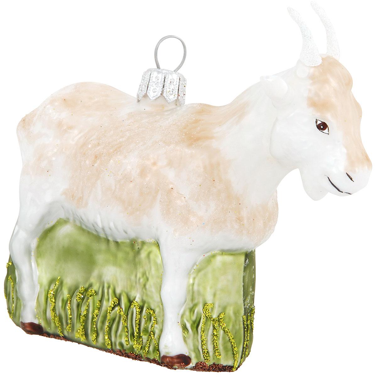 White Goat Glass Ornament