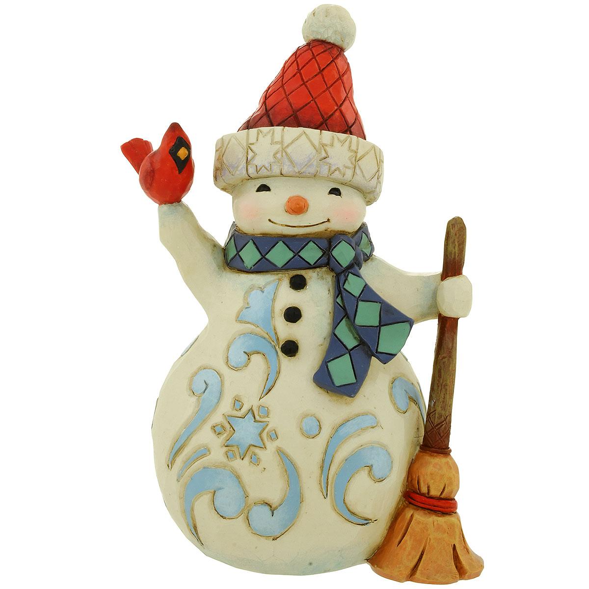 Snowman Holding Cardinal And Broom Jim Shore Figure