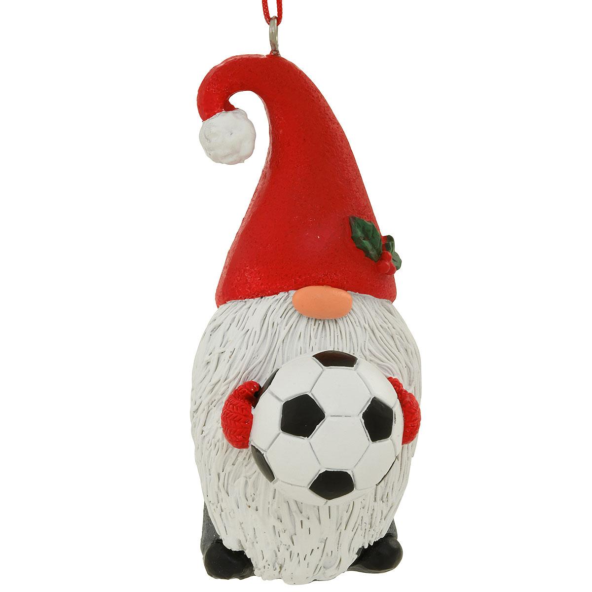 Gnome With Soccer Ball Resin Ornament